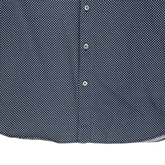Ted Baker Shirt Mens M Navy Geometric Short Sleeve Button Up Cotton Stretch - Picture 3 of 15